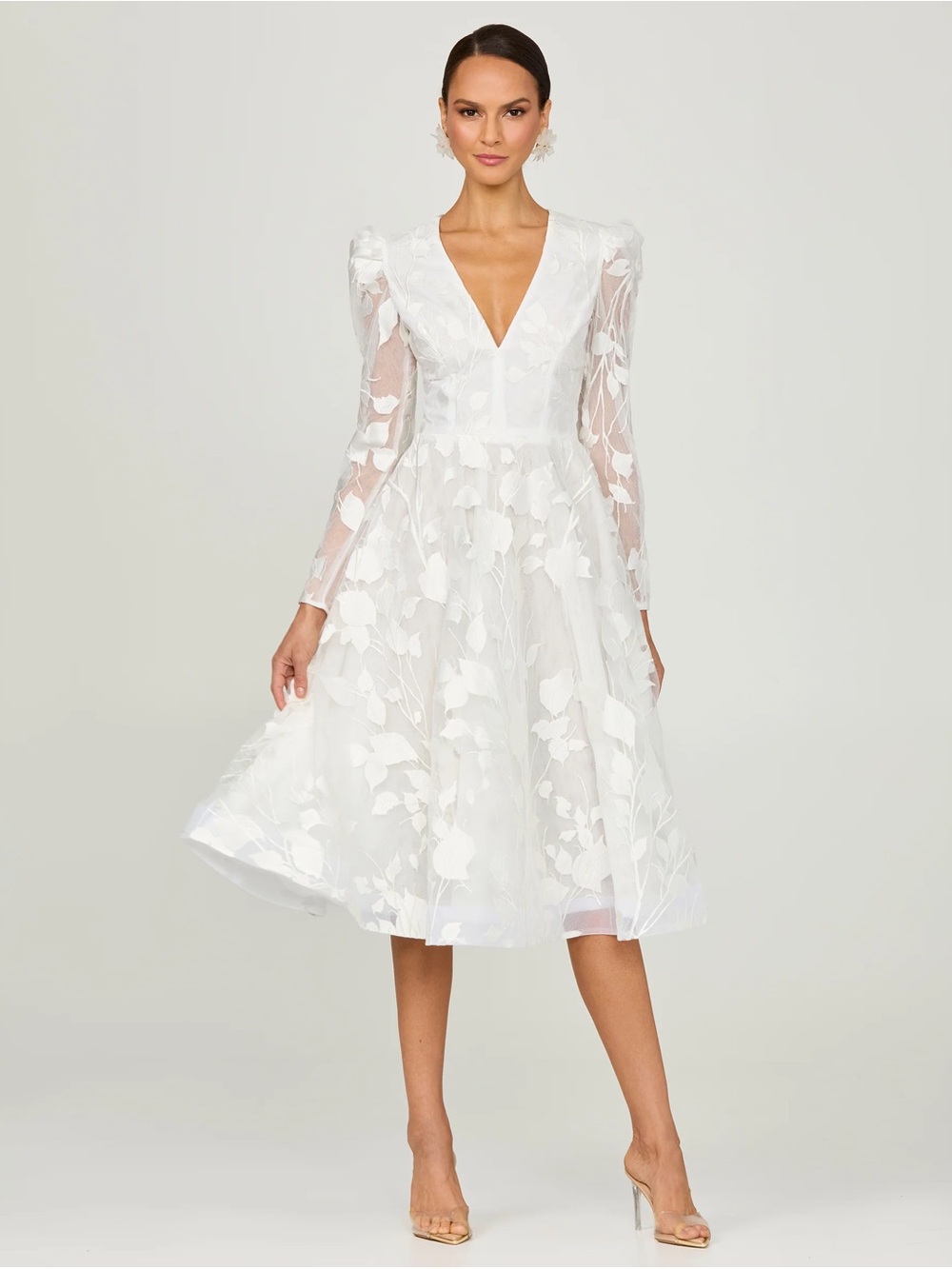 NEW Helsi Elegant White Floral V-Neck Midi Dress - Women